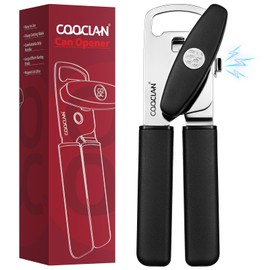 COOCLAN Can Opener Manual 2-in-1 with Magnet, Hand Held Can Openers with Stainless Steel Sharp Blade (Smooth Cut), Large Effortless Turn Knob, Non-Slip Soft Rubber Handle, Built-Bottle Openers, Black