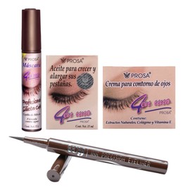 Kit Maquillaje Rimel Micro Fibra Prosa, Aceite para Pestañas y Crema Contorno de ojos Prosa y Plumon Delineador IVY | Disponible en Negro o Cafe (Cafe)