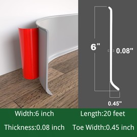 GAMZAU Flexible Baseboard Molding Trim, 6 Inch x 20 Feet Peel and Stick Vinyl Wall Base Cove Base, Self-Adhesive Rubber Wall Base Moulding Trim(S152,Gray)