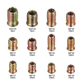 130 Pcs M6 M8 M10 Threaded Insert Nuts, Screw-in Nuts, Threaded Inserts, Metal Insert Nuts with Flange Cover, Wood Thread Inserts, Hex Socket Drive Nut Fasteners