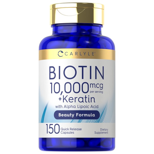 Carlyle Biotin 10000mcg | 150 Capsules | Beauty Formula with Keratin | Non-GMO, Gluten Free Supplement
