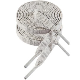VSUDO 115cm Length Flat White Grey Trainers Shoelace, 8mm Wide Shoe Laces for Sneakers, Premium Trainer Shoe Strings, Replacements Athletic Sport Shoelaces for Women or Men (1Pair-White Grey-115cm)