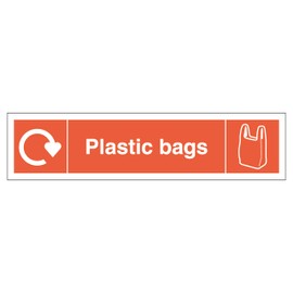 V Safety WRAP - Plastic Bags Recycling - Slim Landscape 250 x 60 mm - 2mm Rigid Plastic Safety Sign