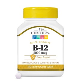 Hi Potency Sublingual Vitamin B12 5000 mcg 110 Count Wheat Free Energy Support