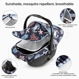 Baby Car Seat Cover, 2-in-1 Breathable Carseat Shade Protection & Mosquito Net, Dustproof Privacy Lightweight Canopy Covers for Infant Unisex, Mosquito net for Spring & Summer - Deepblue