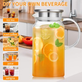 53OZ Glass Pitcher with Lid and Spout, Water Jug, 1580ml Carafe for Hot/Cold Water, Large Iced Tea Pitcher for Coffee, Juice and Homemade Beverage