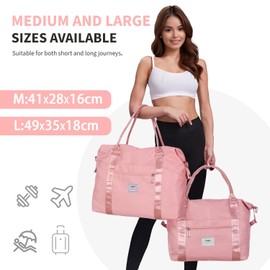 Fioretto Womens Sports Gym Tote Bag Duffle Bag with Wet Pocket, Travel Bag Weekend Overnight Bags with Removable Strap, Water-Resistant Carry On Bag Hospital Holdalls for Women Pink