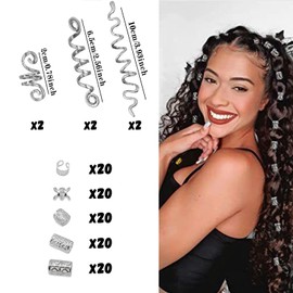 Snmzlc 106 Pcs Serpentine shaped silver hair braids dreadlock hair beads Non-Piercing Ear Clip hair jewelry for braids accessories for Women Men Hair Accessories US249 (silvery)