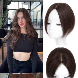 Hair Toppers for Women Real Human Hair， 360°3D Cover Toppers Hairpieces for Women with Thinning Crown Wispy Clip in Bangs Realistic Scalp Hairline (Mocha Brown, Side Bangs)