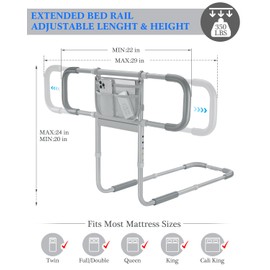 Bed Rails for Elderly Adults Safety, Extended Bed Assist Rail for Seniors with Motion Sensor Light - Adjustable Side Bed Guard Rails Handle Support Bar with Storage Bag, Fit King Queen Full Twin Beds