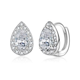 EVER FAITH Huggie Drop Earrings for Girls Teenagers, 925 Sterling Silver White Cubic Zirconia Hoop Stud Earrings Wedding Bridal Jewellery for Women, Sterling Silver Cubic Zirconia, Cubic Zirconia