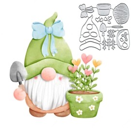 Spring Flowers Gnome Shovel Metal Die Cuts, Flowers Santa Claus Card Metal Cutting Dies Cut Stencils for DIY Scrapbooking Cards Decorative Embossing Paper Dies for Scrapbooking Card Making