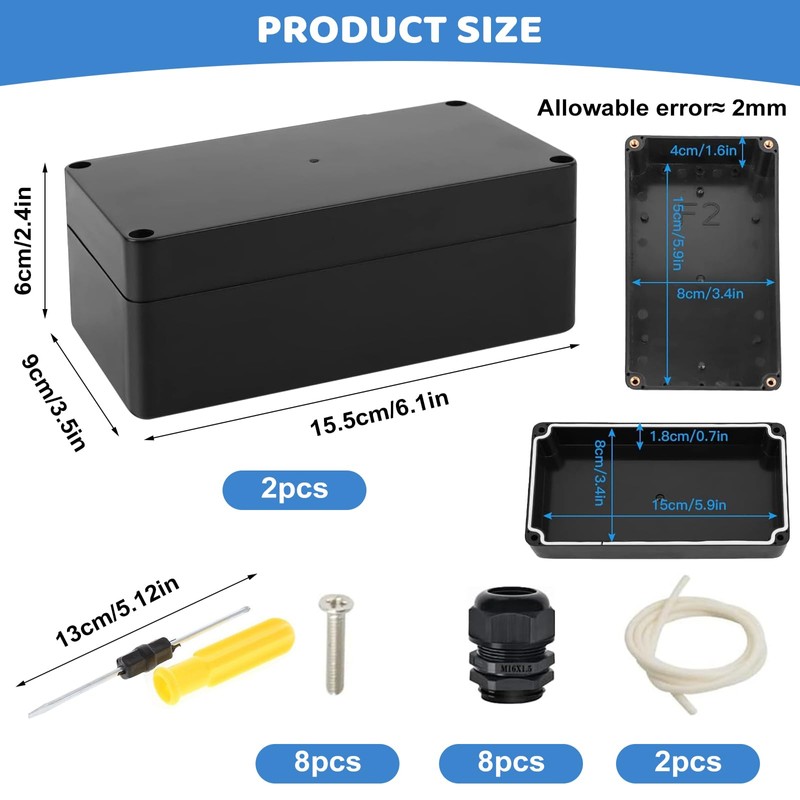 Pack of 2 Surface-Mounted Junction Box IP65 Waterproof 158 x