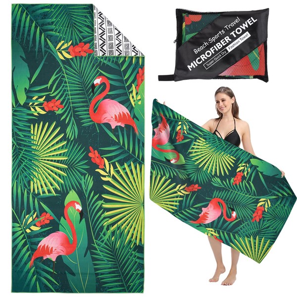 MEQUER Microfibre Beach Towel,71"x32" Large Beach Towels For Adults,Lightweight Quick