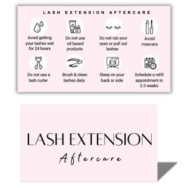 LEES A.M. Lash Extension Aftercare Card | 50 Pack | Lash Aftercare Instruction White Design Double Sided Size 3.5 x 2 inches Eye Lash Aftercare Kit for Clients with 2-3 Week Refill Instruction
