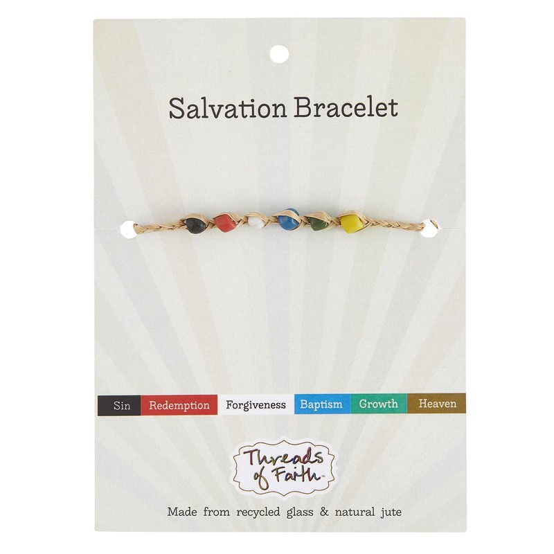 Creative Brands Faithworks-Adjustable Jute and Recycled Glass 8-Inch Bracelet, Salvation