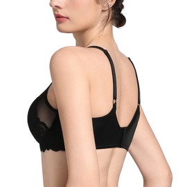 Lemorosy Women's Full Coverage Underwire Lace Unlined Minimizer Bra for Heavy Breast (38DD, Black)