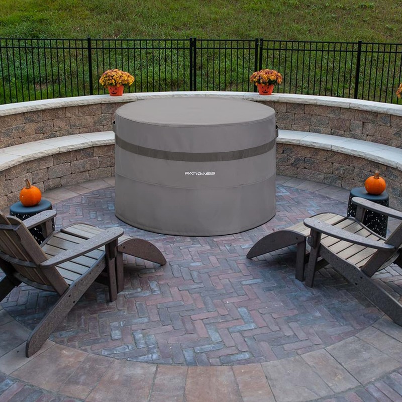 PATIOASIS Waterproof Fire Pit Cover Round 40''d x 24''h Grey