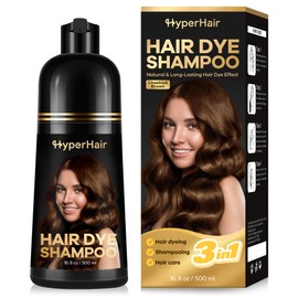 HyperHair Chestnut Brown Hair Dye Shampoo, Color Treated Hair for Women & Men, Hair Dye Shampoo 3 In 1 for Covering Gray Hair, Long Lasting & Coverage