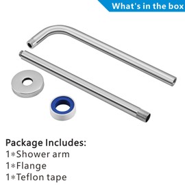 Shower Arm with Flange and Teflon Tape, Voolan 61 cm Extension Shower Head Arm for Bathroom, Fixed Shower Head, Solid Stainless Steel, Wall Mounted (Chrome)