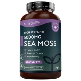 Nutravita 5000mg Sea Moss Tablets - 400 Irish Sea Moss Vegan Supplements for 6.5 Months of Supply, Contributes to Normal Energy-Yielding Metabolism, Skin & Cognitive Function (EFSA) Made in The UK