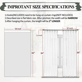 Ftinala White Sheer Curtains 84 Inches Long 2 Panels, 54 Inches Width, Adjustable Pinch Pleat Drapes with Hooks, Linen Textured Voile Semi-Transparent Curtain for Bedroom and Living Room