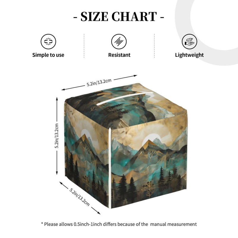 Square Tissue Boxes(5.2"x5.2"x5.2"), Mountains Trees Landscape Sunrise Tissue Holder Decor