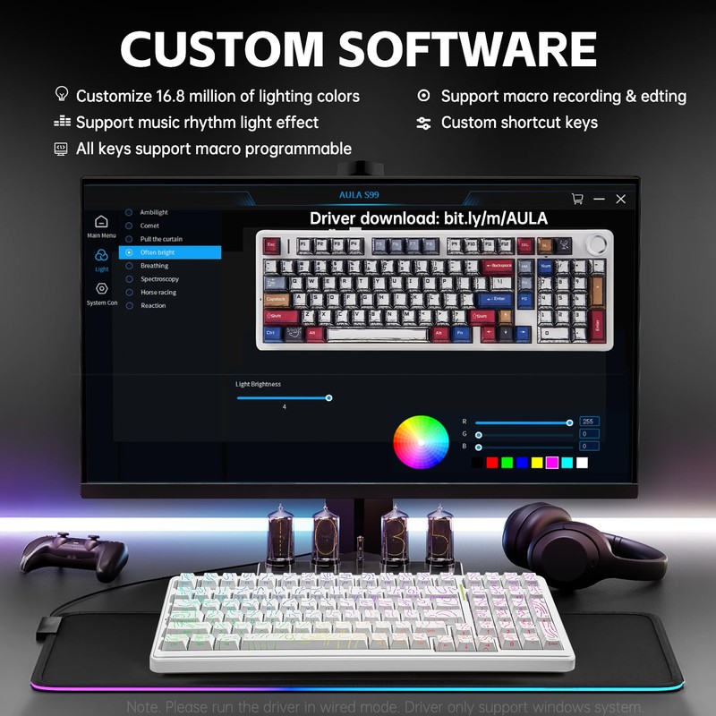 LEOBOG Aula Keyboard, F99 Wireless Mechanical Gaming Keyboards, Hot Swappable