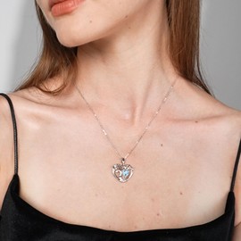 LOCIBLO Tree of Life Necklaces for Women 925 Sterling Silver Heart Pendant White Gold Light Blue Synthetic Aquamarine Necklace March Birthstone Jewellery for Her, 18"+2"