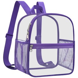Slumou Clear Backpack Stadium Approved 12×12×6 Clear Mini Backpack Small Transparent Backpack for Concert, Beach, Work, Travel & Sporting（Purple）