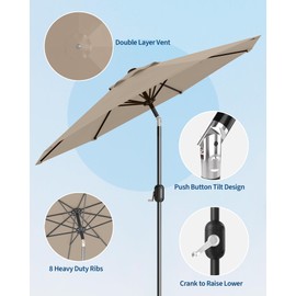 HarmonyHealth 10FT Patio Umbrella Outdoor, Market Umbrella, Table Umbrella with Push Button Tilt and Crank, 8 Sturdy Ribs UV Protection Waterproof for Garden, Pool, Deck, Backyard (Tan)
