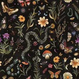 VEELIKE Midnight Forest Wallpaper Peel and Stick Snake Butterfly Floral Wallpaper for Bedroom Bathroom 17.7''x118'' Black Botanical Wall Mural Removable Self Adhesive Floral Contact Paper for Cabinets
