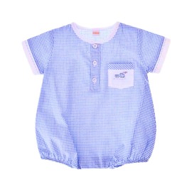 Carriage Boutique Baby Boy Hand Embroidered Creeper Romper - Blue Train (9M)