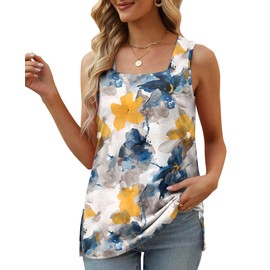 Womens Tank Tops Summer Trendy Sleeveless Square Neck Casual Outfits for Women Flowy Floral Tunic XL