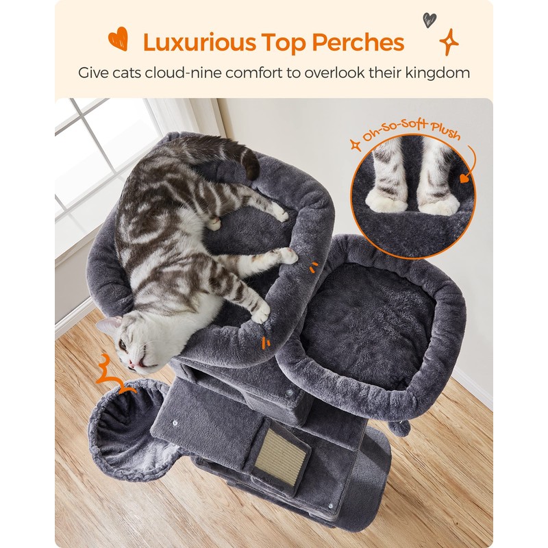 Feandrea Cat Tree, 81.1-Inch Large Cat Tower with 13 Scratching