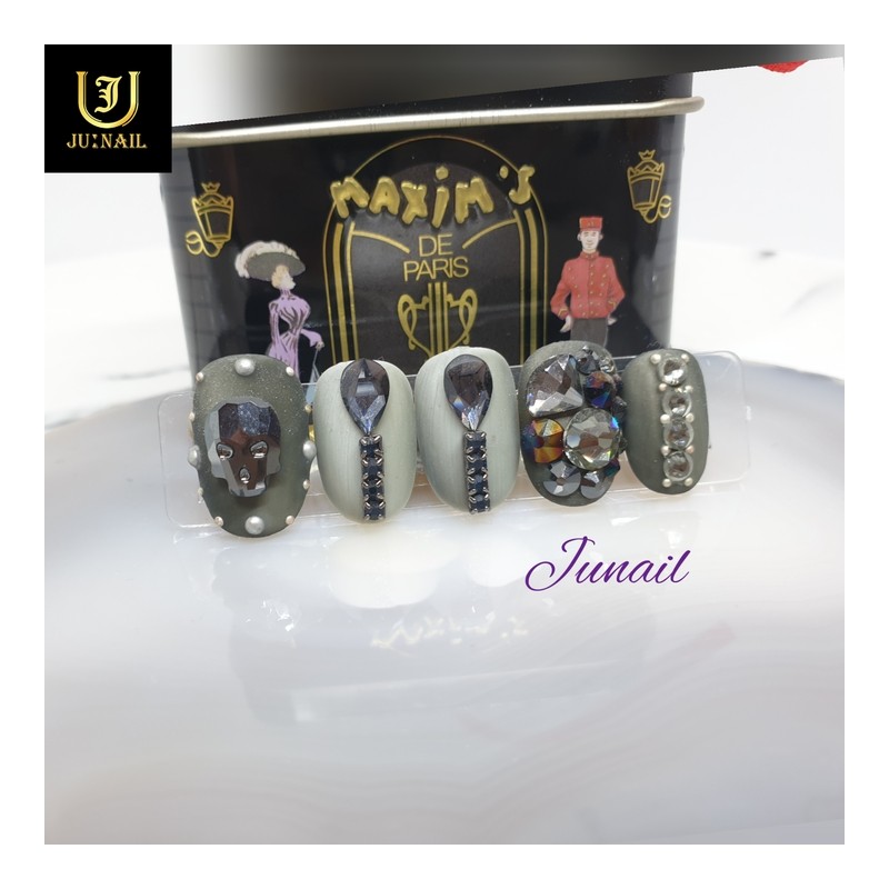 Black diamond handmade nail tips - Long ballerina / 블랙다이아