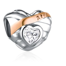 JORLLA 925 Sterling Silver April Birthstone Chams with White Cubic Zirconia Gifts for Women Jewelry