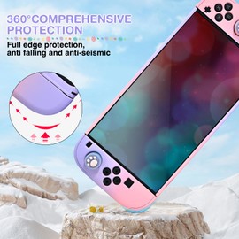 DLseego Bag only for Switch 2, carry bag for travel with sturdy protective case, 4 pieces thumb cover and 1 x beautiful flower charm, pink + purple