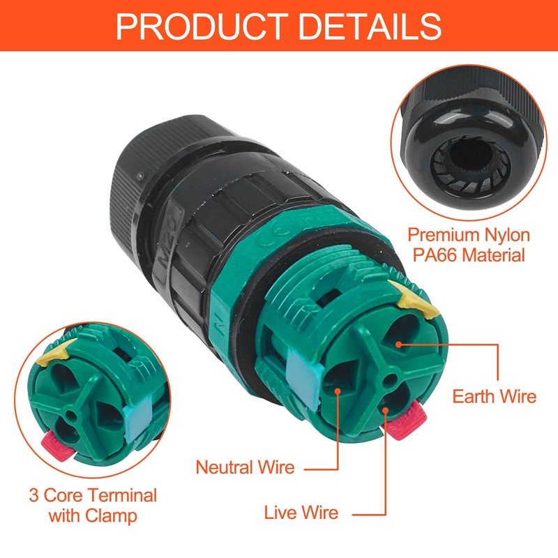 Fousenuk Pack of 4 IP68 Cable Connectors, Waterproof Cable Connector,