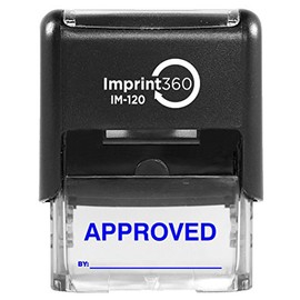 Imprint 360 Approved Stamp with by: Line,Heavy Duty Commercial Self-Inking Rubber Stamp,