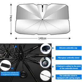 CGEAMDY Auto Windschutzscheibe Sonnenschutz, Auto Frontscheiben Sonnenschutz, Frontscheiben Sonnenschutz Regenschirm Schutz, Auto Front-Sonnenschutz UV-Schutz(140x74cm)