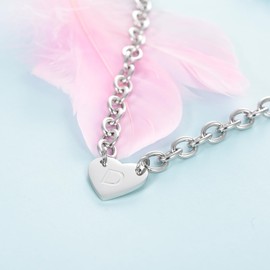 KunBead Letter D Initial Heart Tag Necklace 16 inch Punk Chunky Cuban Link Chain Choker Alphabet Stainless Steel Pendant Necklace