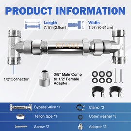Stainless Steel Sensor Valve Kit, Upgrade Replacement Bypass Valve for Instant Hot Water Recirculating Pump, Replacement 500800 500805, Inclues 3/8" Male Comp to 1/2” Female Adapter