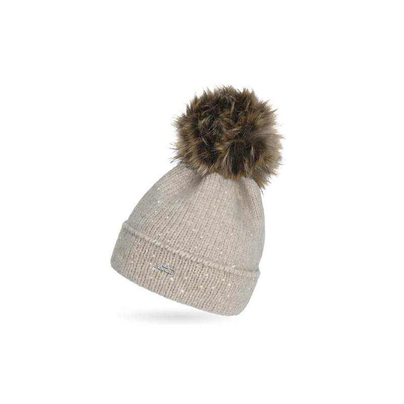 Neverless Women's Knitted Hat with Fur Bobble and Inner Lining