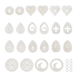 FASHEWELRY 22pcs Natural Freshwater Shell Charms Flat Sea Shell Pendants Hollow Mother of Pearl Dangle Charms in Teardrop Heart Flat Round Shape with Jump Rings for DIY Jewelry Craft Making