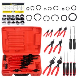 Mardatt 225Pcs Snap Ring Pliers Set Includes Straight & Bent Retaining Ring Pliers, 5 Sizes C-Clips External Internal Retaining Ring Set, Rubber Gaskets and Precision Hook Set for Lawnmowers