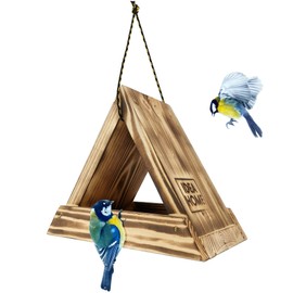 Idea Home Mini Wooden Bird Feeder on a Chain Bird House for Hanging Feeding Station for Year-Round Wild Birds Feeding
