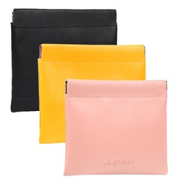 3 Pieces Mini Leather Squeeze Coins Purse Pouch Waterproof Pocket Kiss Lock Wallet for Women Travel Storage bag for Headphones Jewelry (3 Colors, 4.7x4.5")