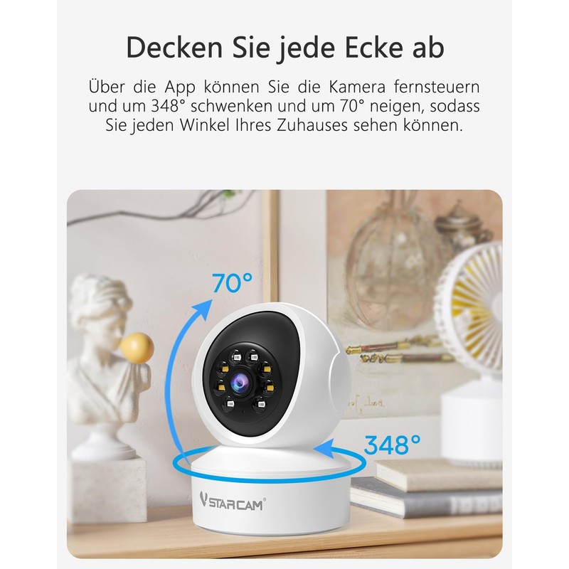 VSTARCAM Indoor Surveillance Camera - 2K QHD, 360° WLAN Indoor