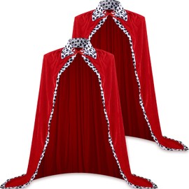 Laumoi 2 Pcs King Robe Red Cape Costume for Adults Queen Robe Evil Medieval Prince Royal Cape for Women Men Stage Performance Cosplay Party Accessories